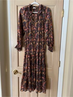 MELLODAY Brown Paisley Ruffled Maxi Dress
